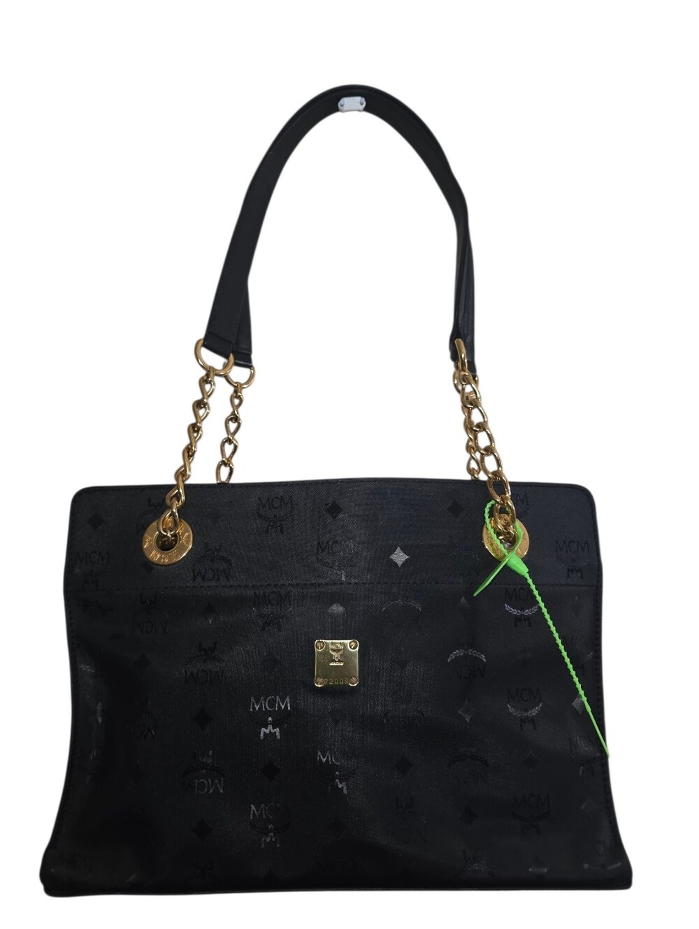 MCM Black Monogram Tote Bag with Gold Chain